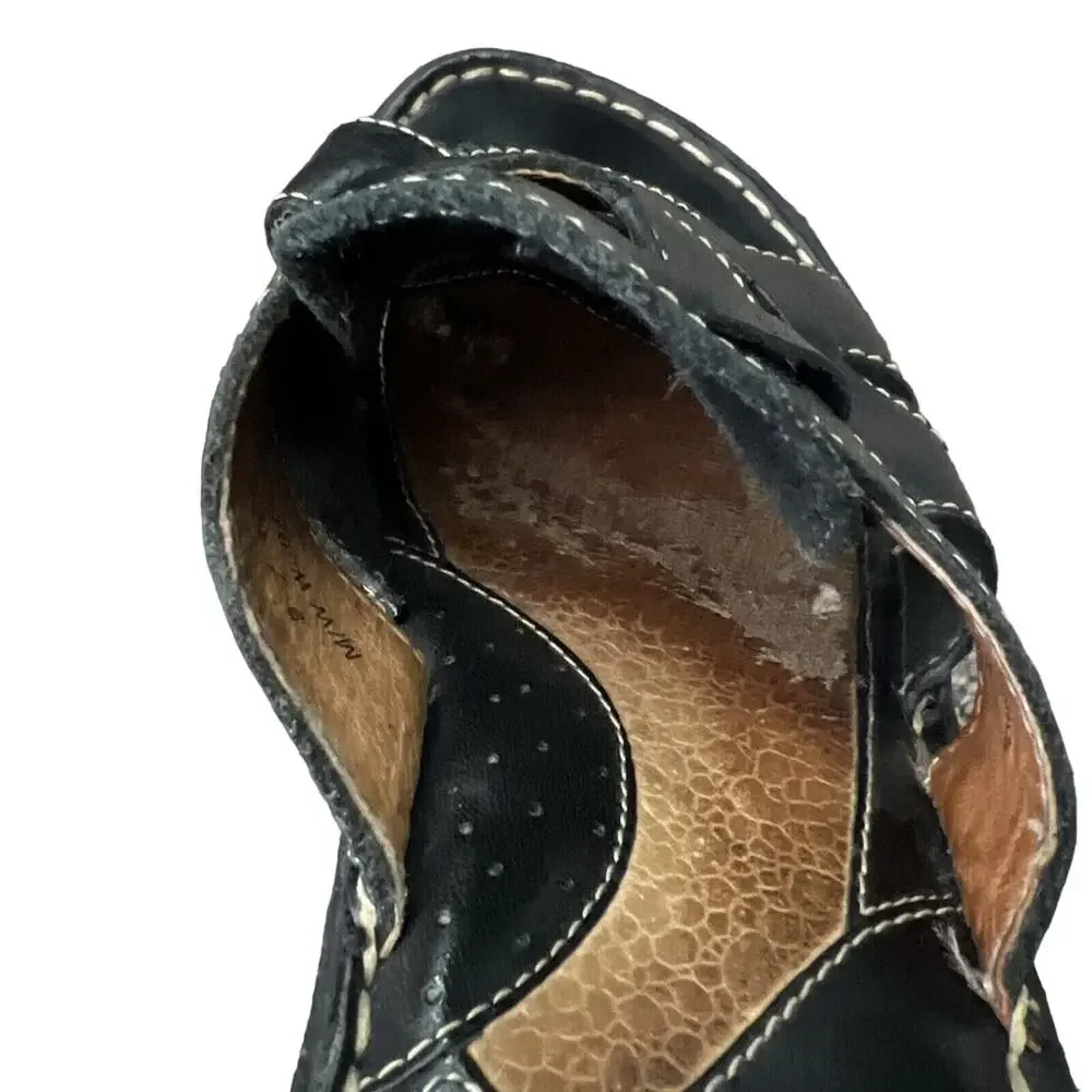 Born Leather Y2K‎ Chuncky Platform Wedges Slip On Strappy Sandals Shoes Black 9